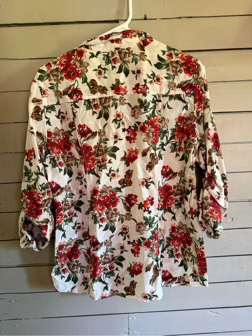 Massimo Dutti White Button-Down Shirt with Red & Green Floral Print - Picture 2 of 3